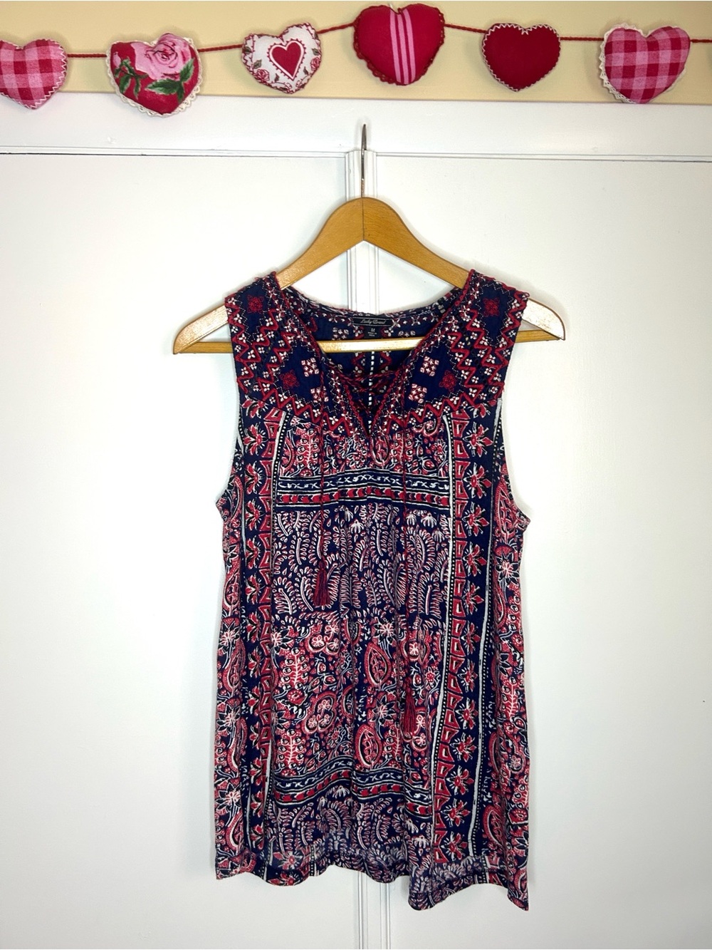Lucky Brand Embroidered Lace Up Tank
